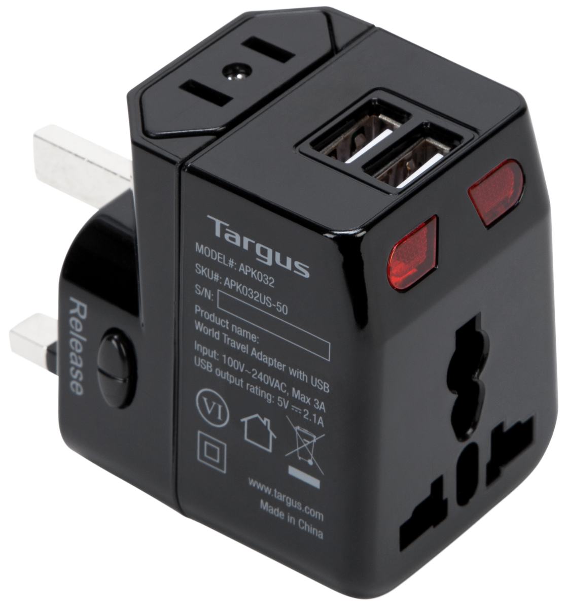 World Travel Power Adapter with Dual USB Charging Ports APK032US