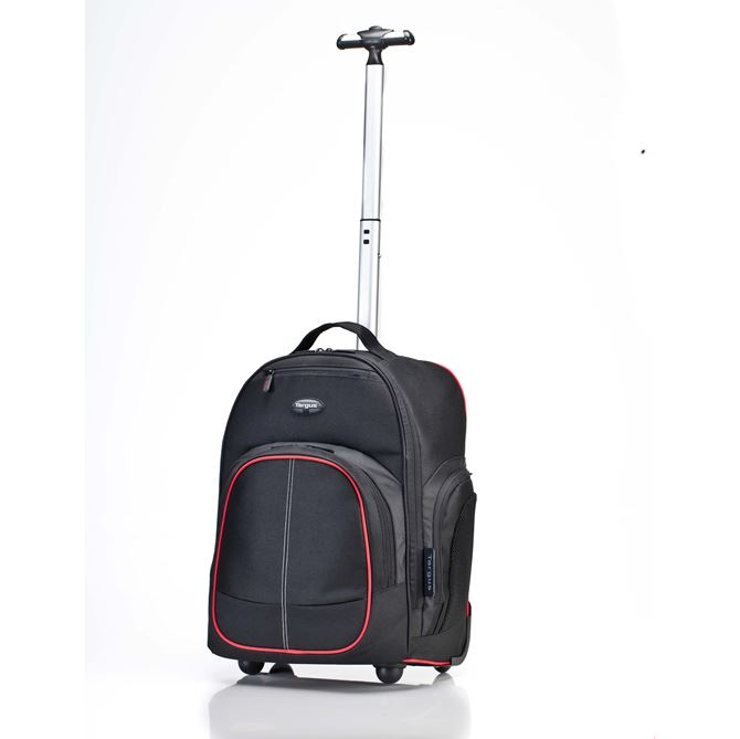 16” Compact Rolling Backpack TSB75001US Black/Red Accent Rollers
