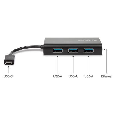 Picture of USB-C Hub To 3 x USB-A Ethernet - Black